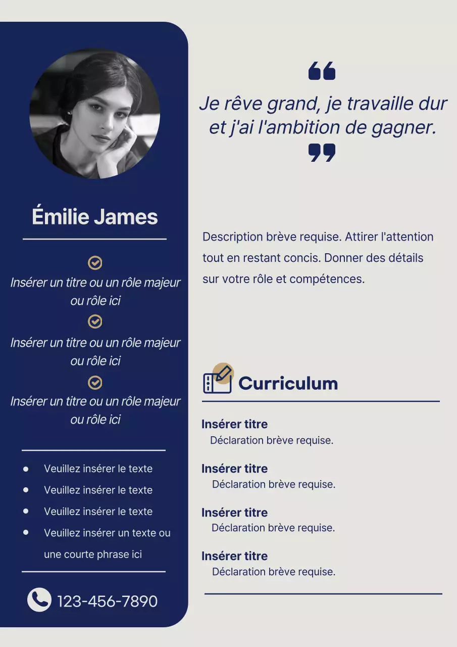 C.V. de formateur de base en bleu marine et beige