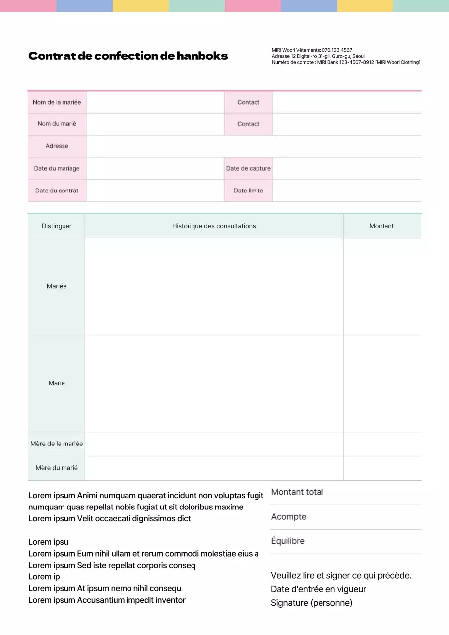 Contrat de personnalisation de hanbok en rose et chartreuse