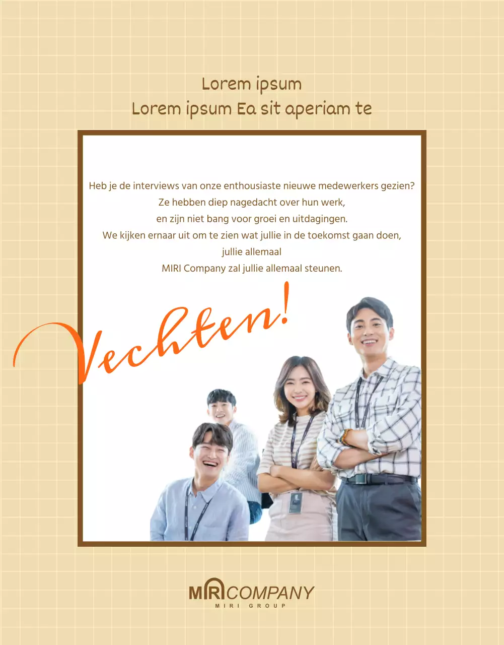 Een sollicitatiegesprek met rustgevende beige en oranje kleuren