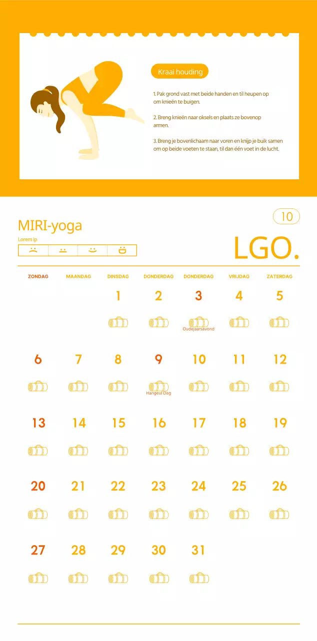 Oranje kalenders om weg te geven als je je yogastudio promoot