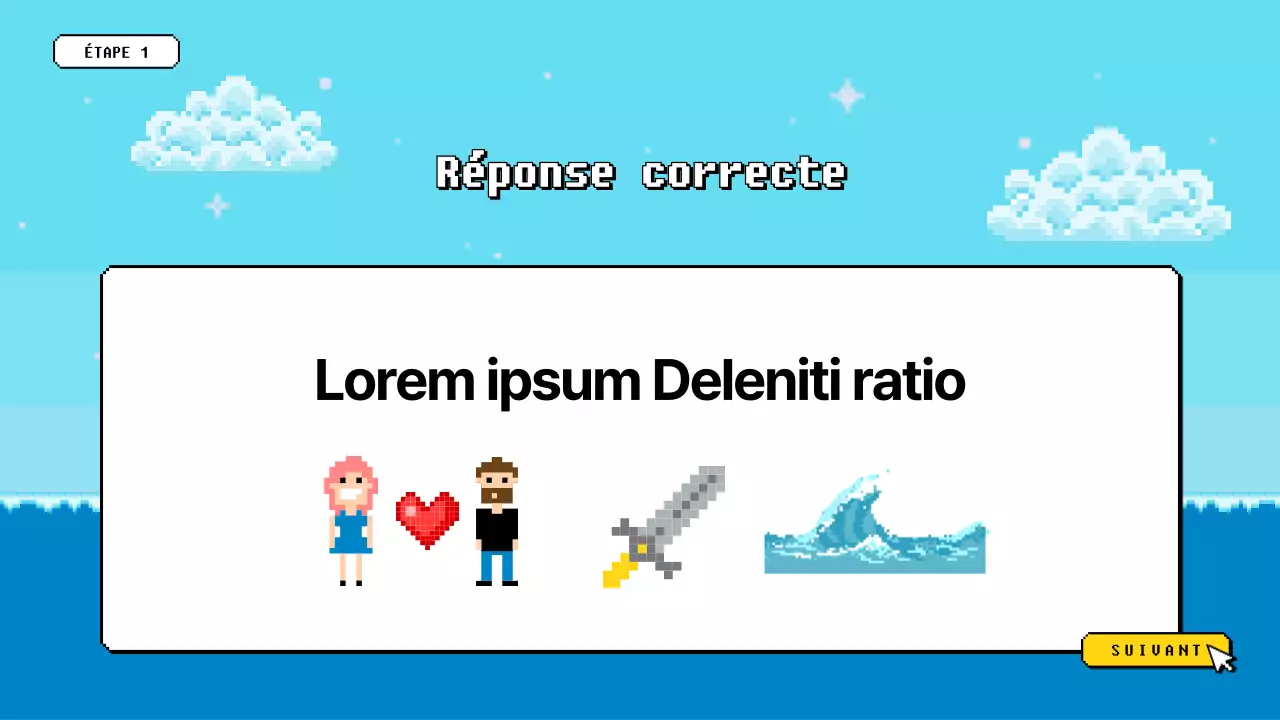 Jeu-questionnaire d'atelier à l'ambiance pixelisée bleue et jaune