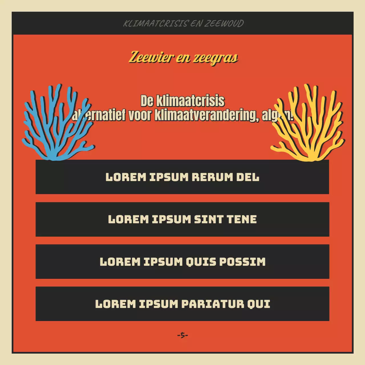 Cartoon concept zee bos en algen in rood en zwart