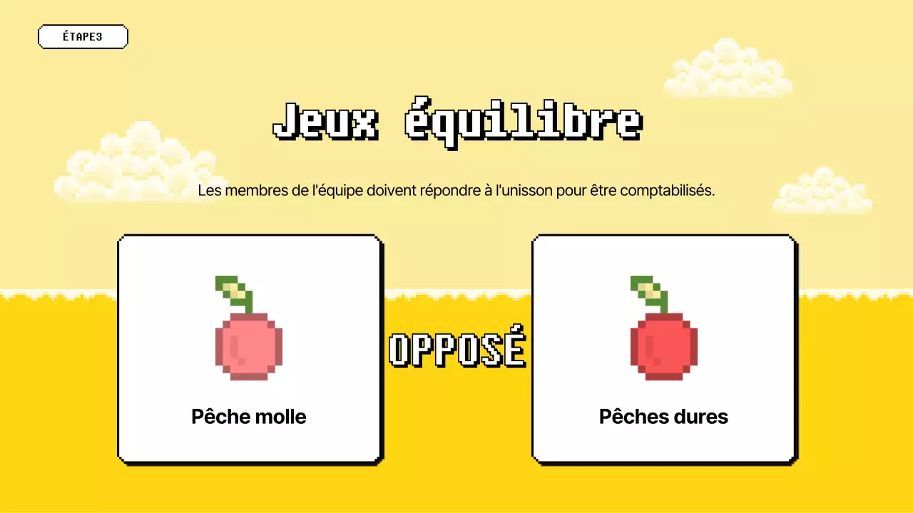 Jeu-questionnaire d'atelier à l'ambiance pixelisée bleue et jaune