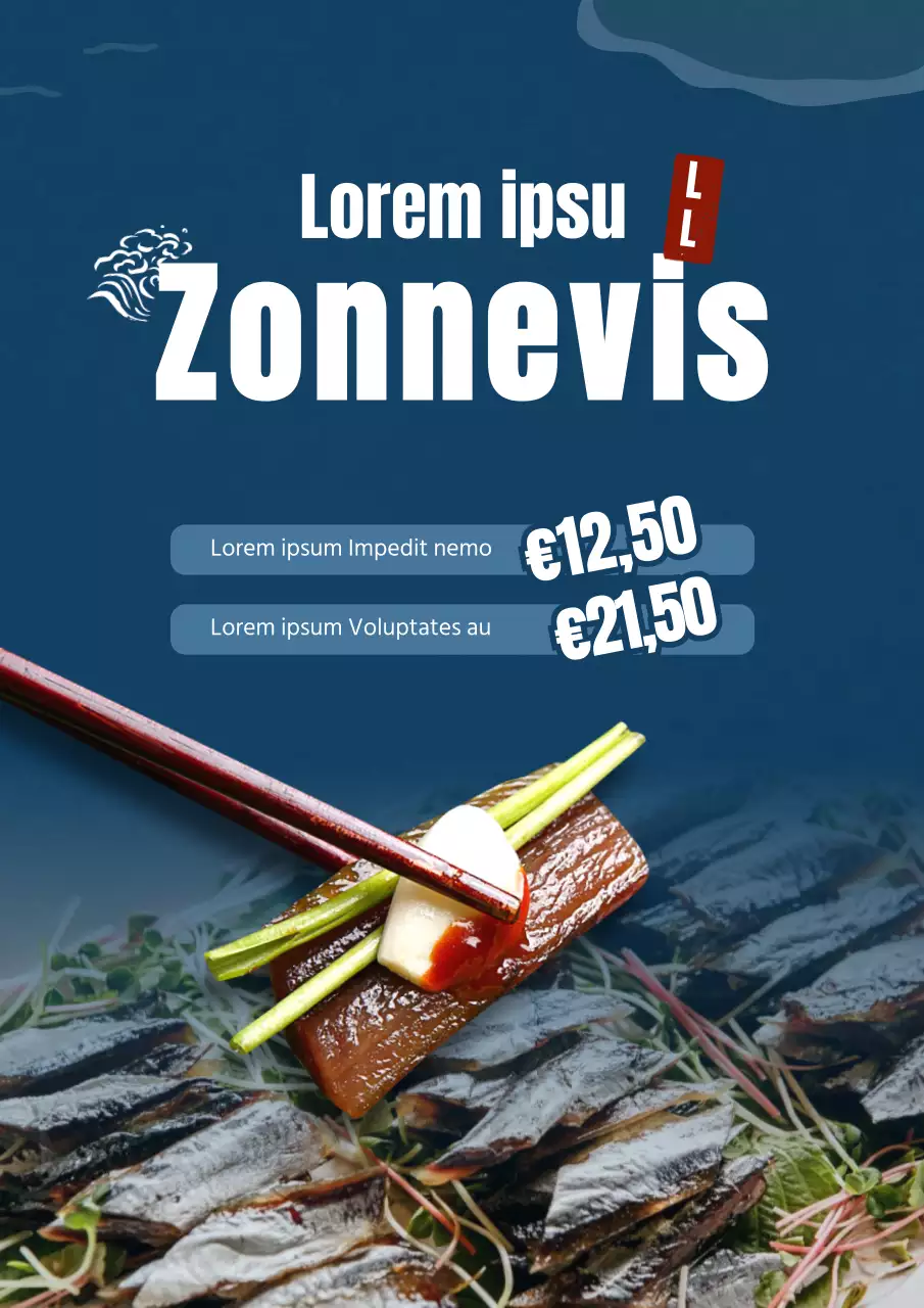 Sushi-menu met blauwe achtergrond