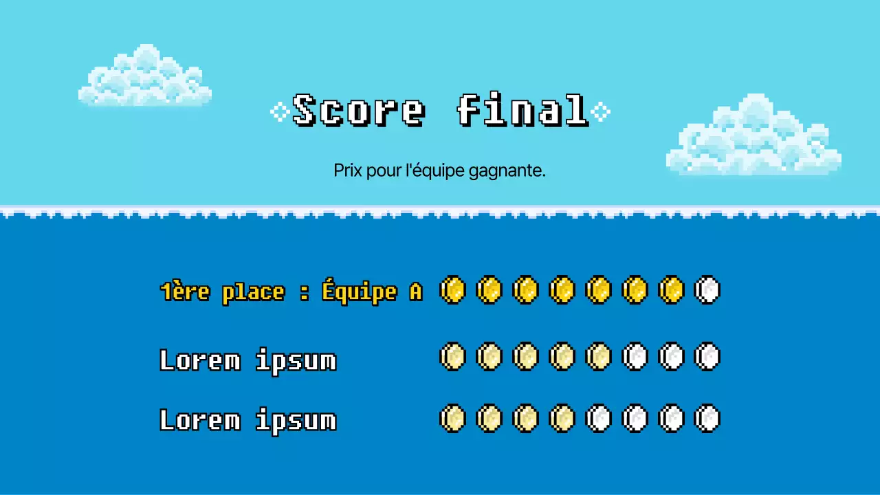 Jeu-questionnaire d'atelier à l'ambiance pixelisée bleue et jaune