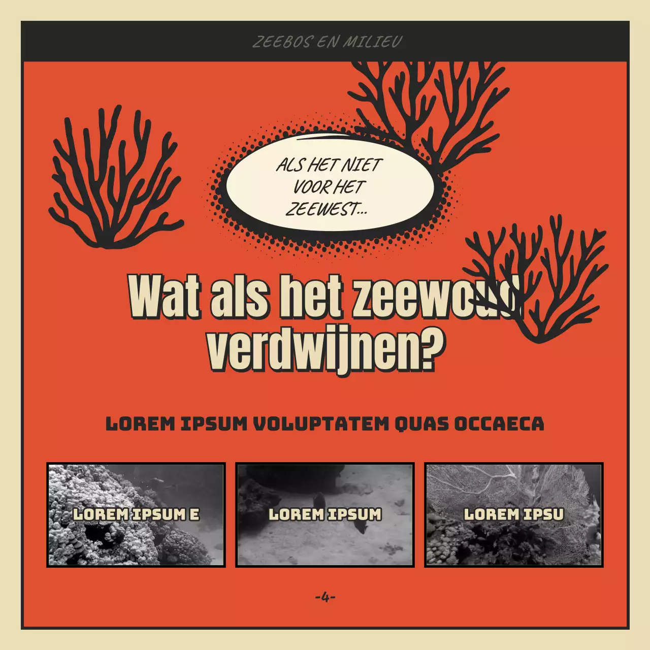 Cartoon concept zee bos en algen in rood en zwart