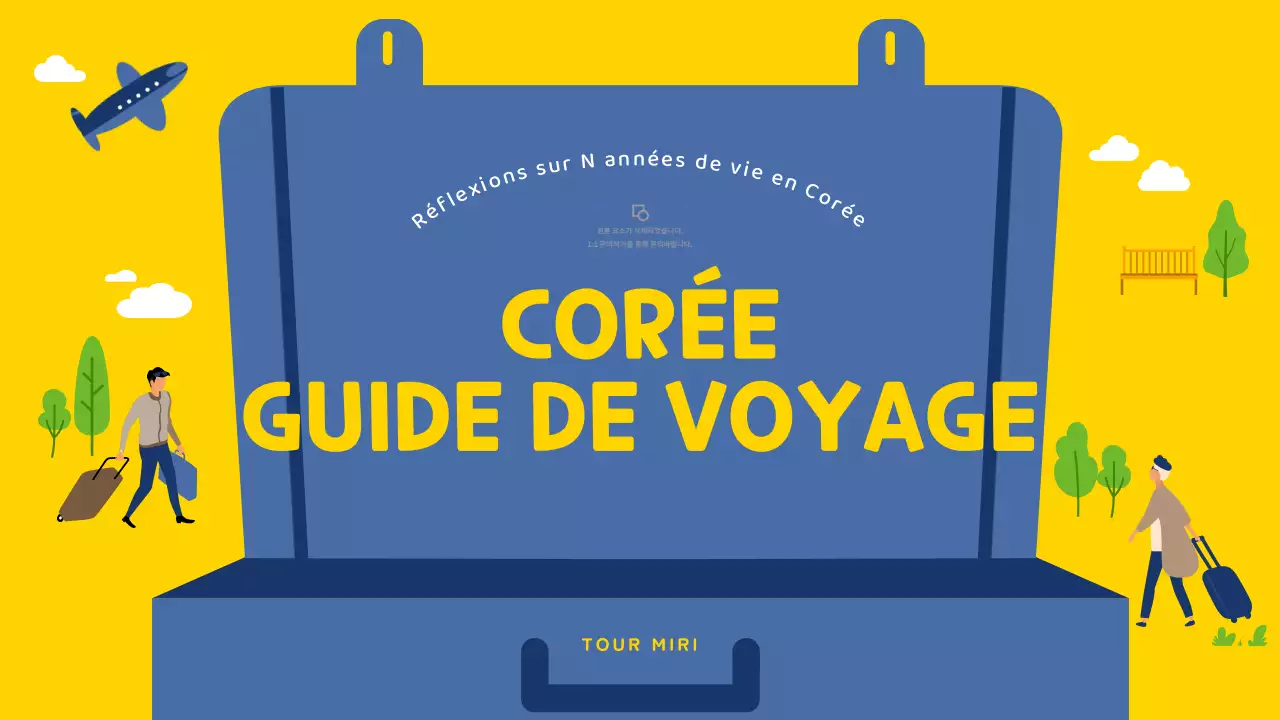 Guide de voyage illustré jaune et bleu pour la Corée du Sud