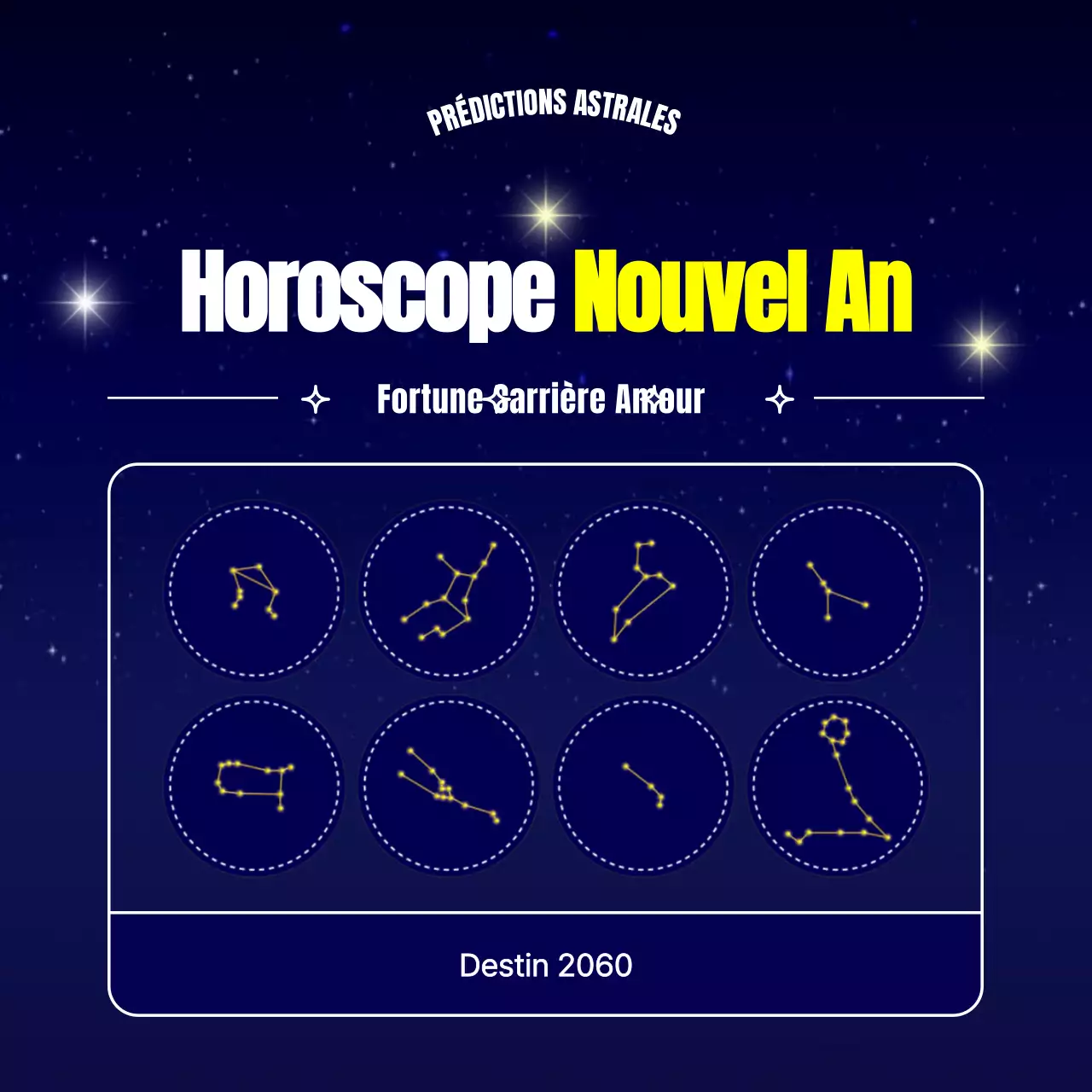 Horoscope de la nouvelle année avec le concept de ciel bleu et d'étoile brillante