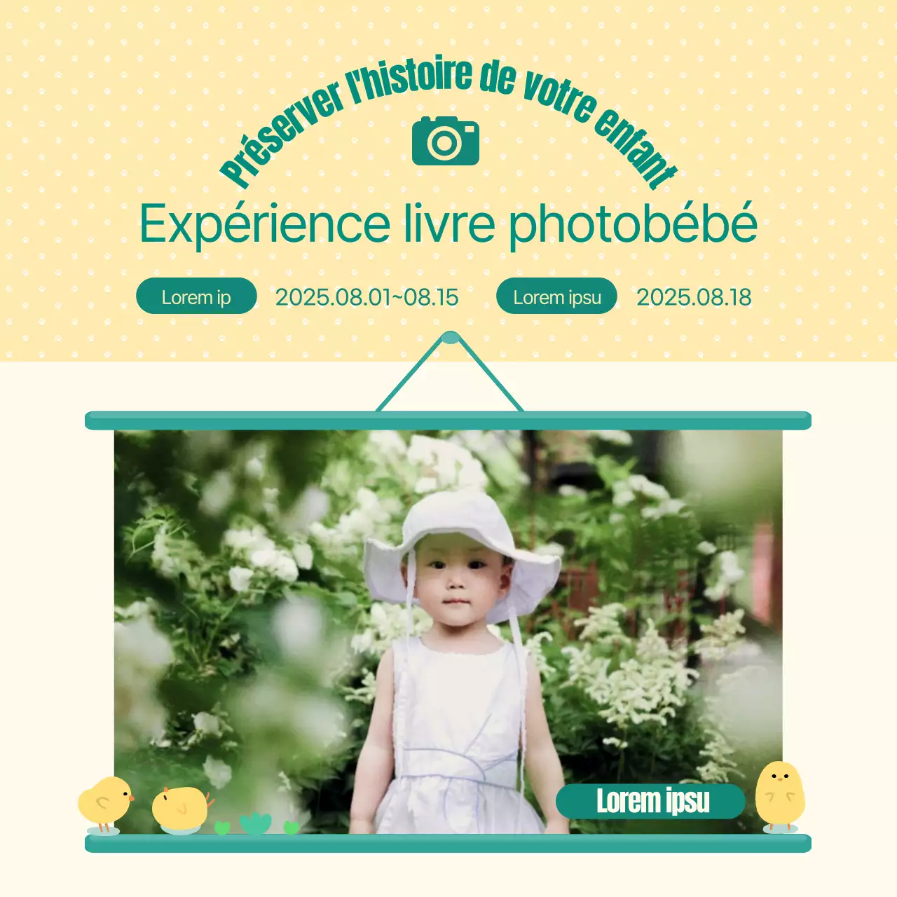 Livre photo de bébé encadré jaune et vert trialistes recherchés