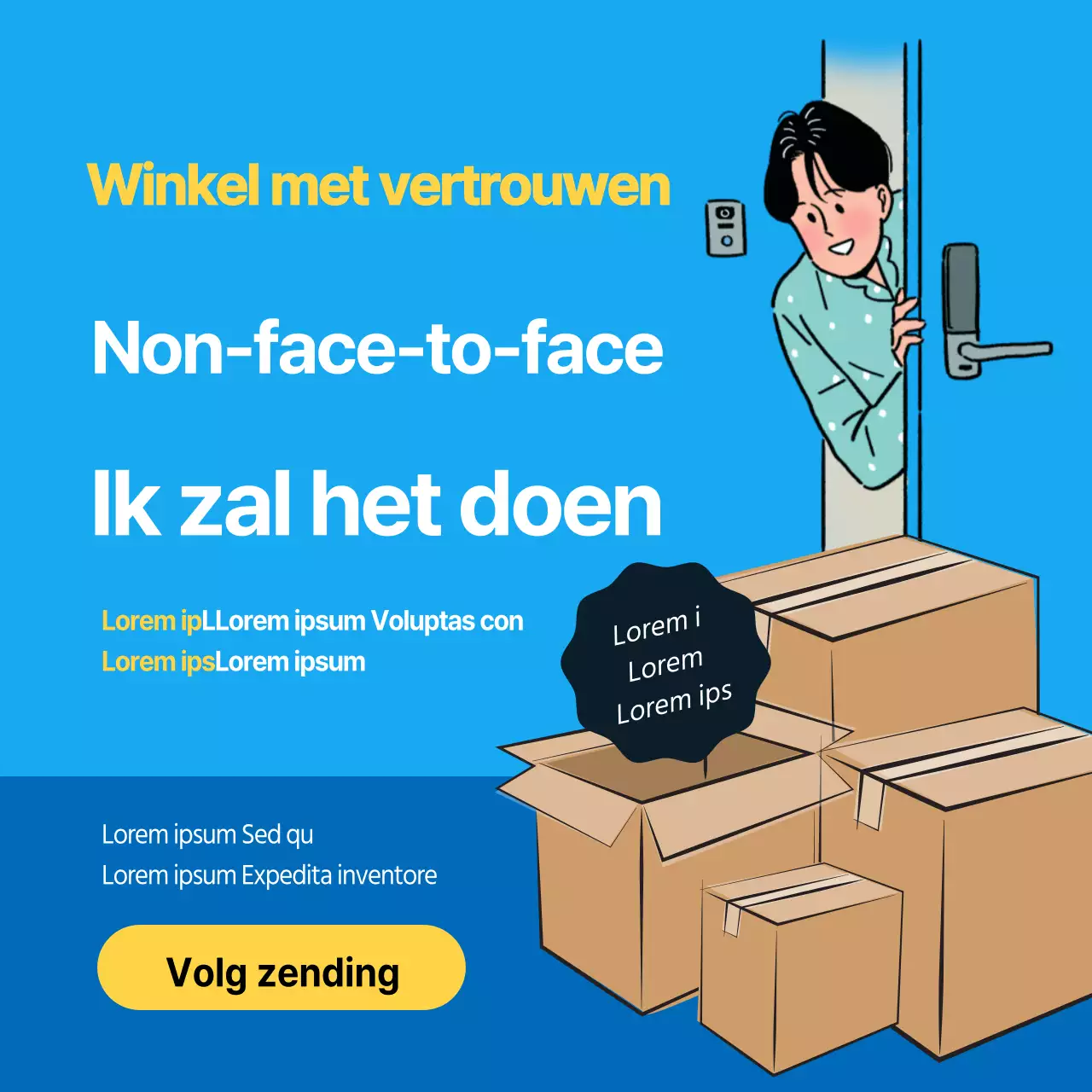 Blauw, netjes, contactloos, veilig boodschappen doen