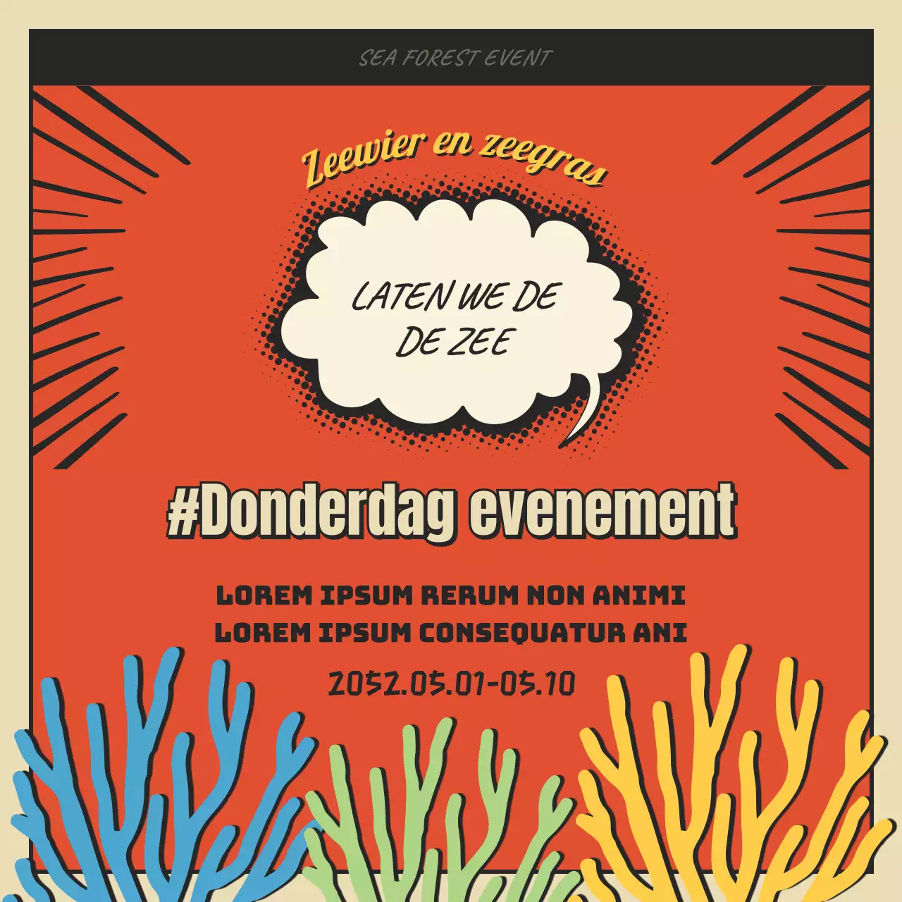 Cartoon concept zee bos en algen in rood en zwart