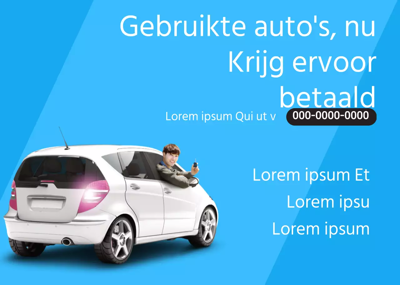 Blauwe schone foto ter promotie van de verkoop van tweedehands auto's