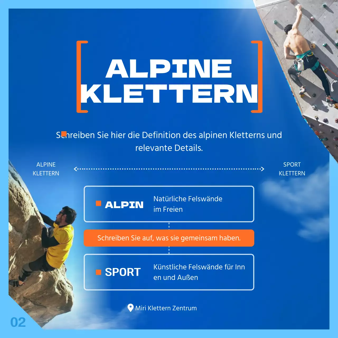 Über das Konzept des blauen und orangen Himmels klettern