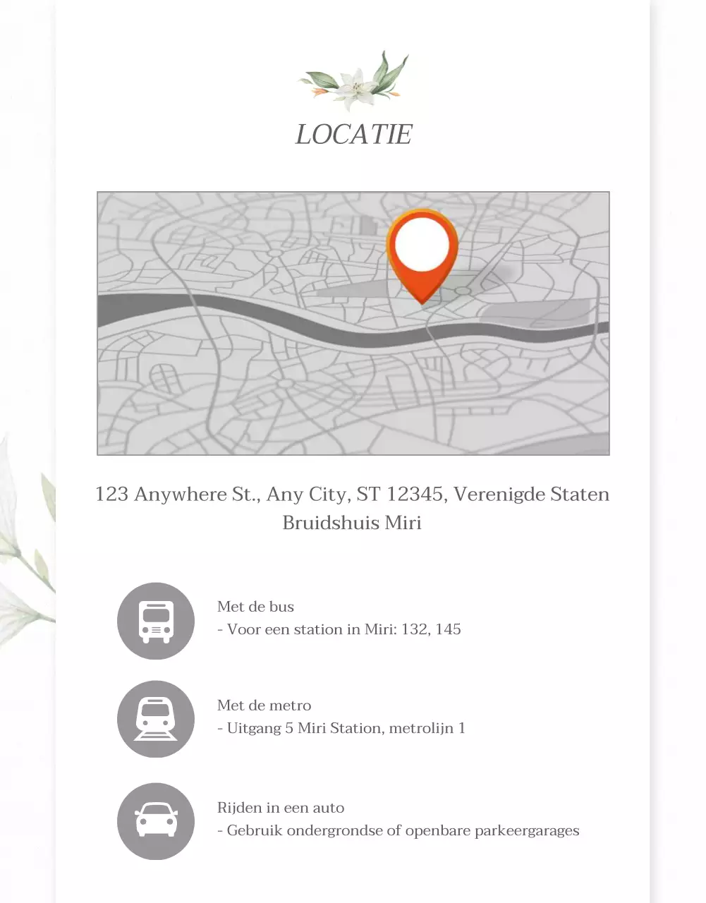 Lichtgrijze mobiele huwelijksuitnodiging met bloemen