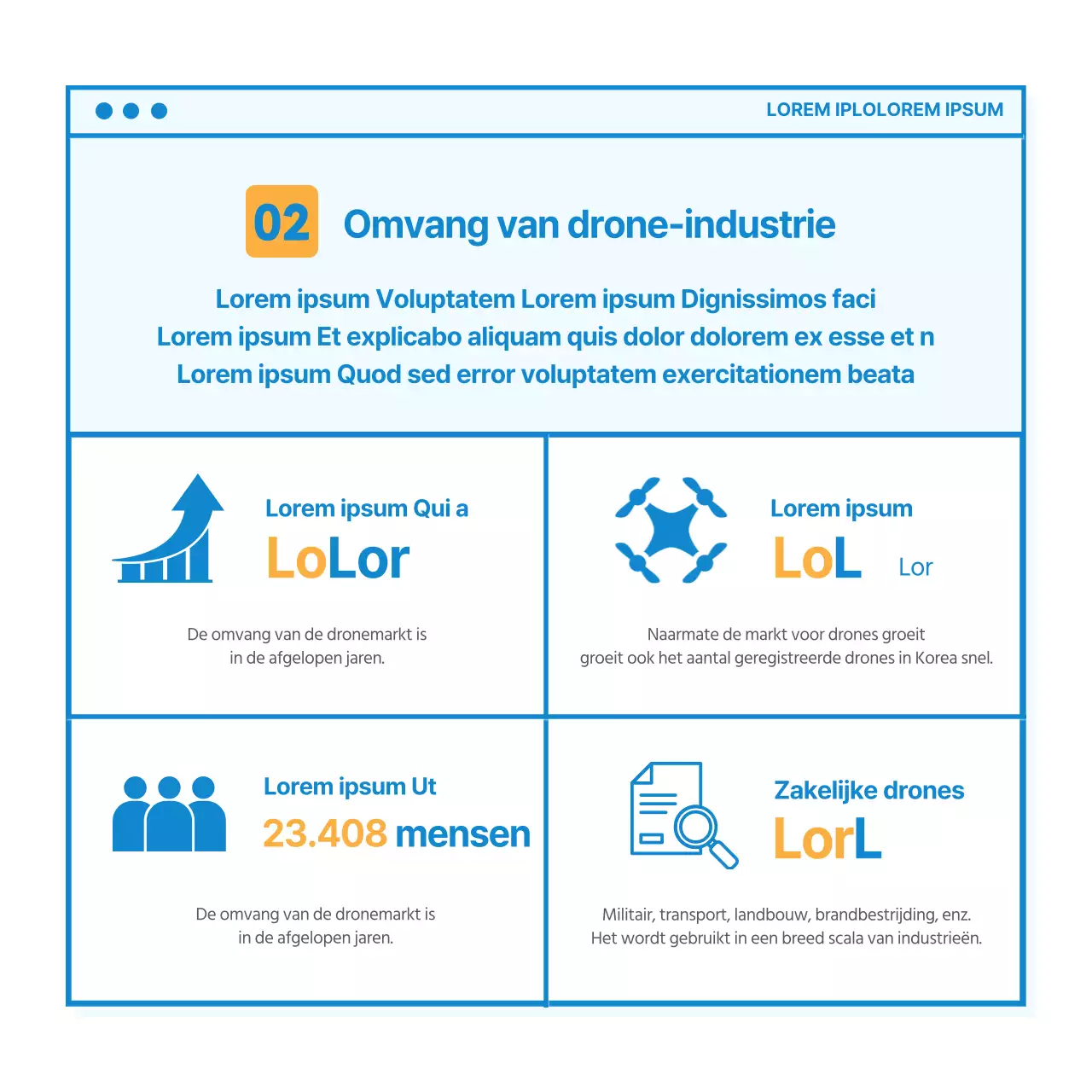 World of Drones CardNews Ontwerp in blauw-witte sfeer