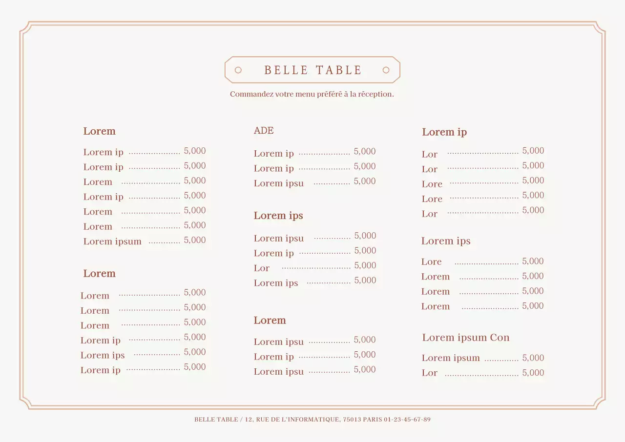 Menu de café moderne
