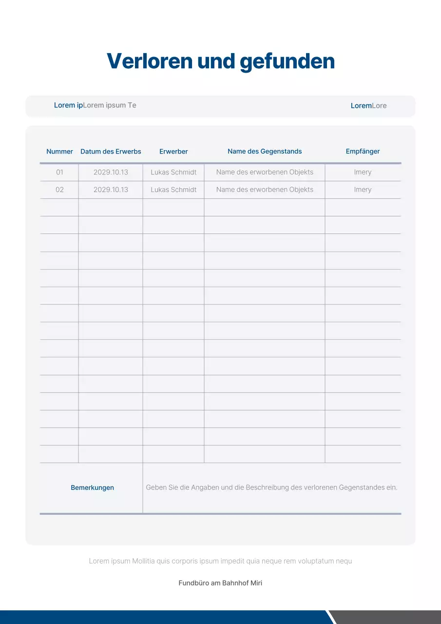 Ein klares Konzept in marineblau und grau Lost and Found-Form