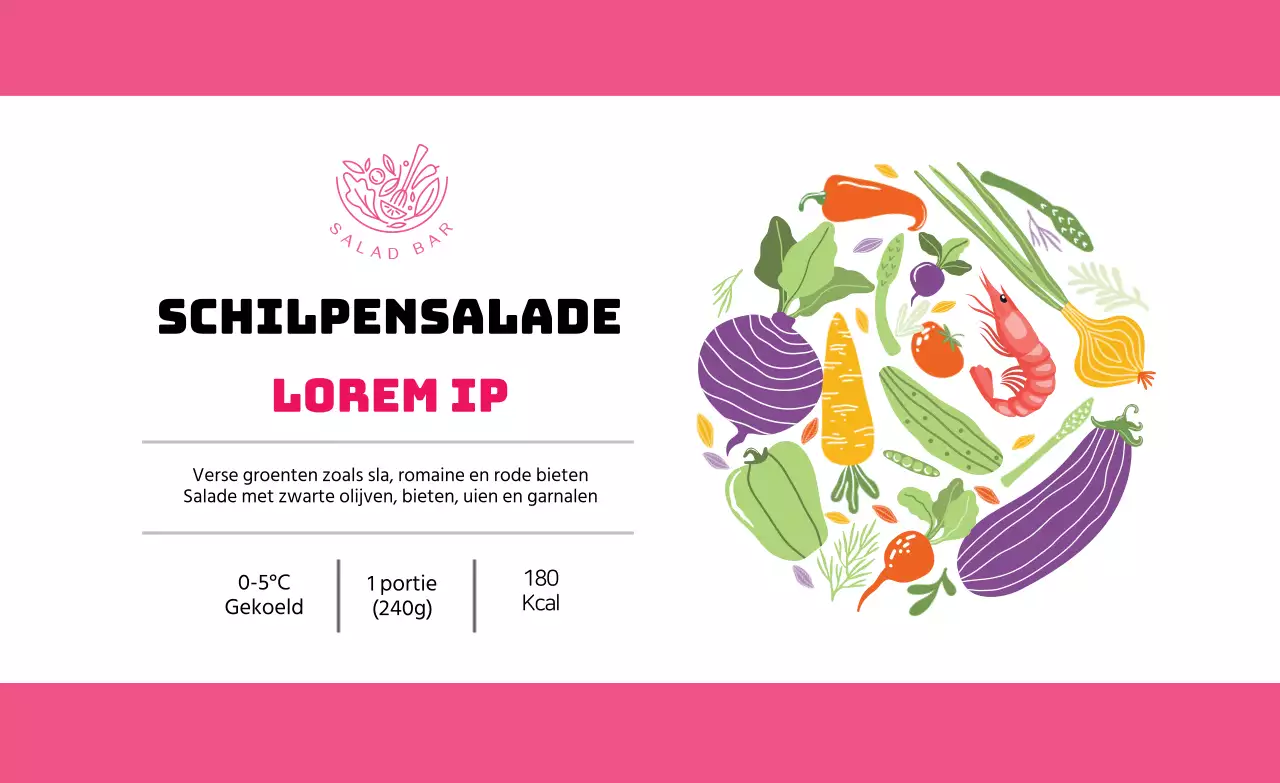 Roze geïllustreerd sla-etiket