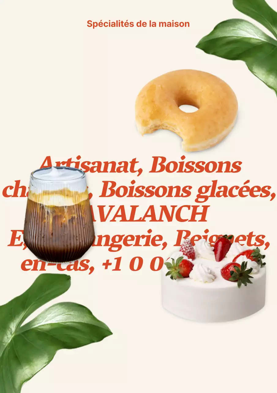 Menu de la boulangerie du café en beige et rouge