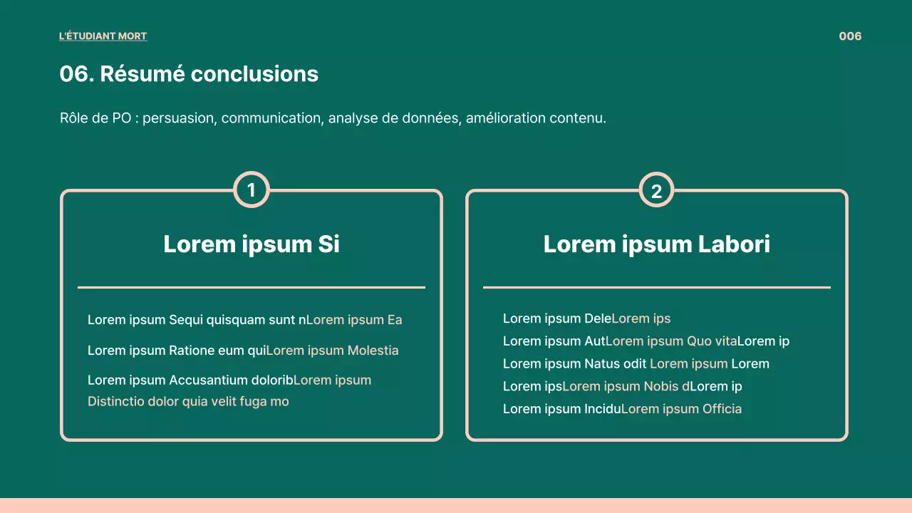 Présentation de l'emploi PO en vert et rose