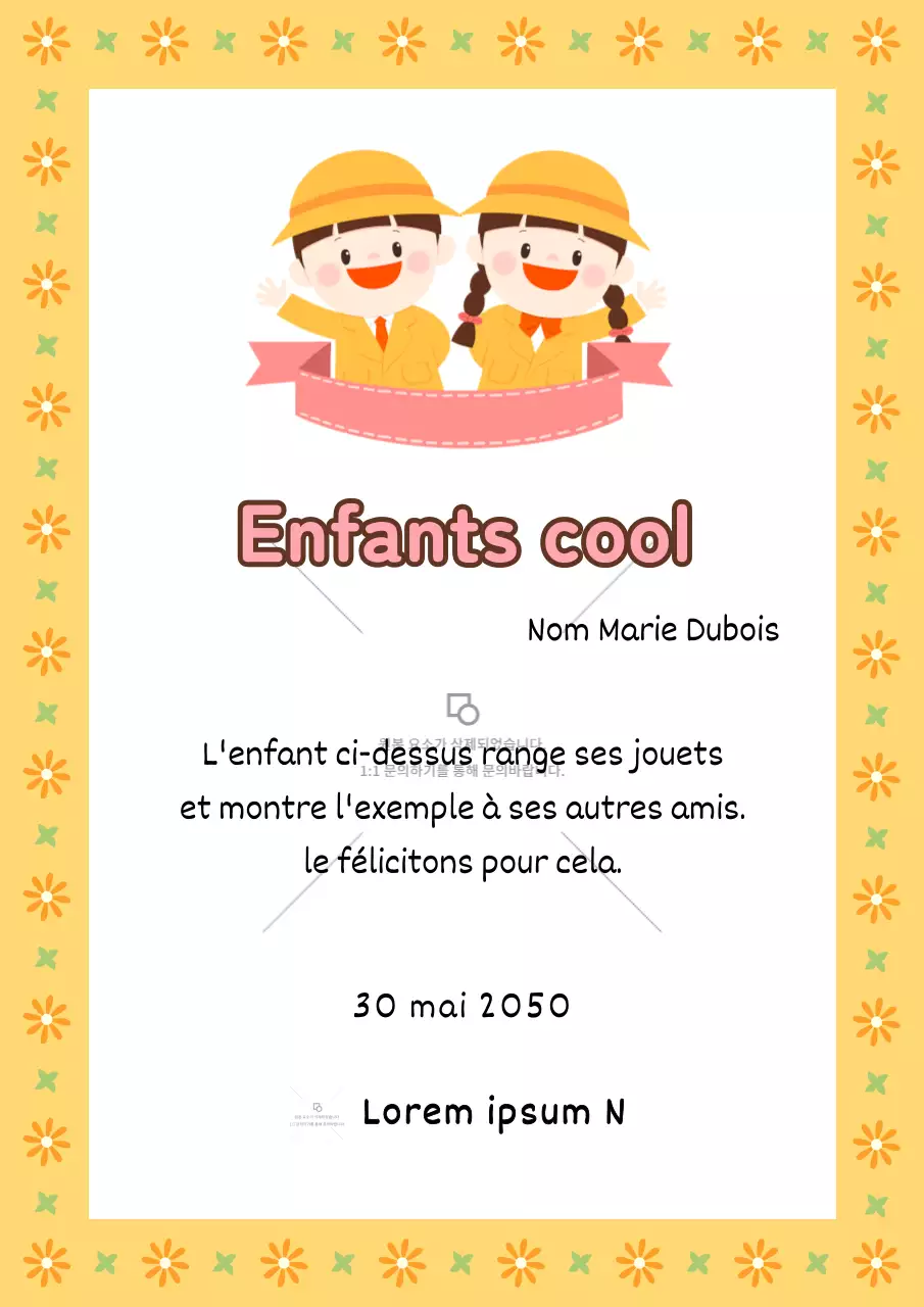 Poste d'inscription des enfants jaune et blanc