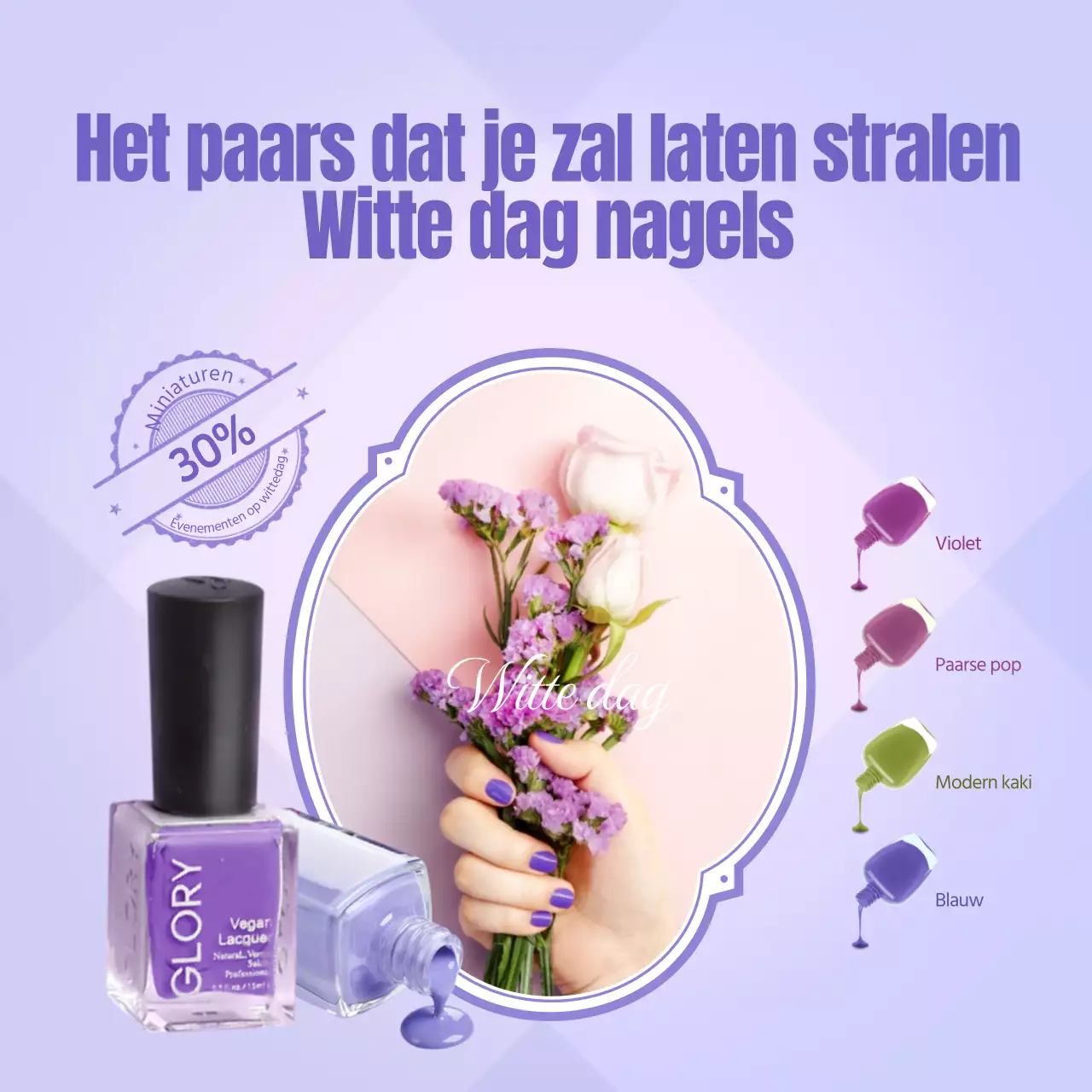 Elegante White Day Nagels in Paars Social Media