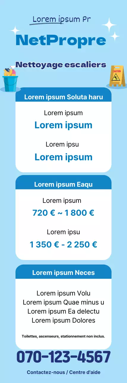 Illustration bleue faisant la promotion d'un service de nettoyage soigné