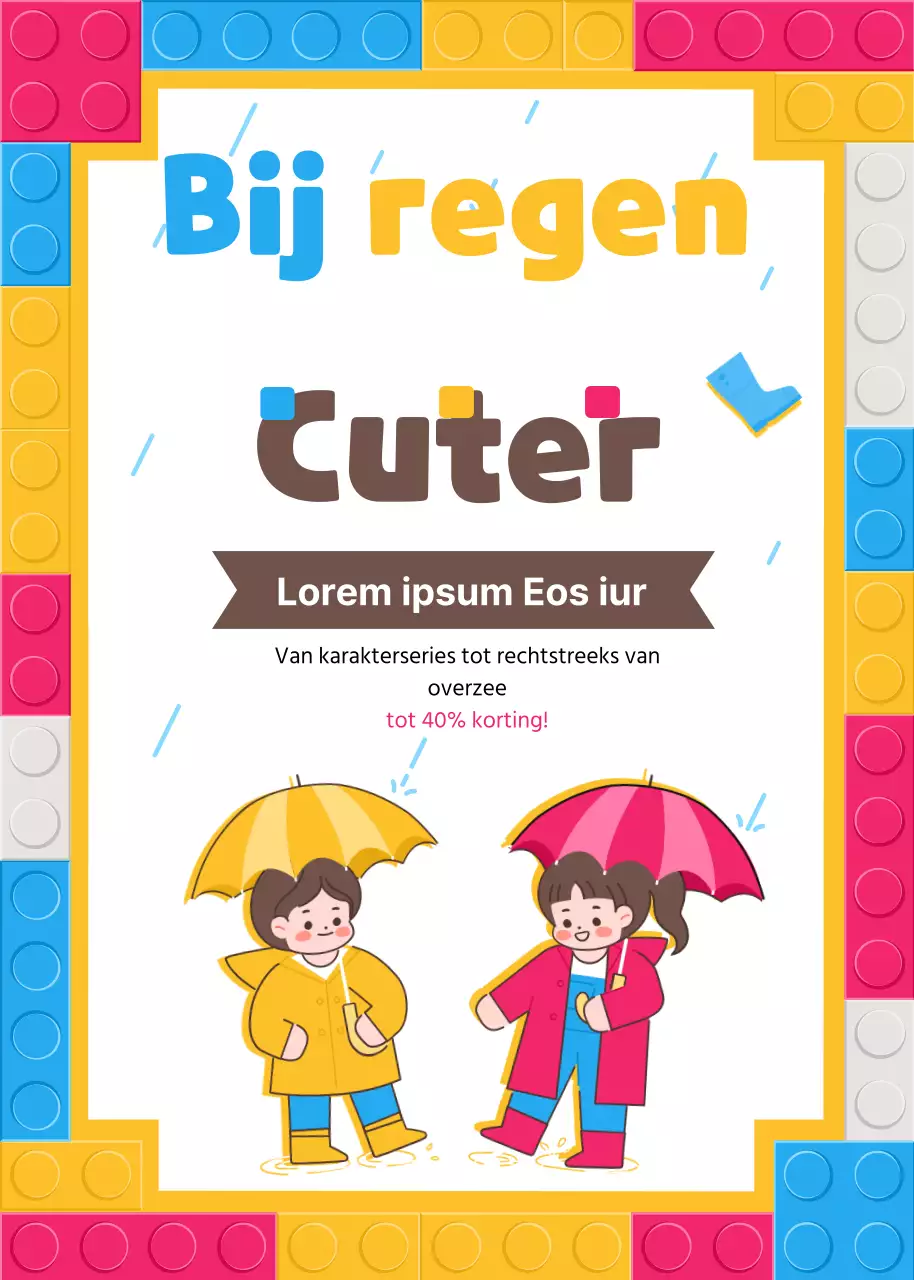 Regenseizoenitems voor kinderen met kleurrijke blokken en een schattig kinderconcept