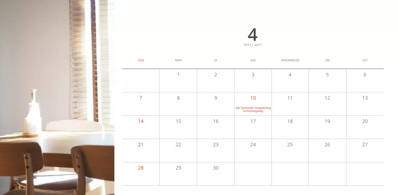 Witte strakke stijl interieur kalender