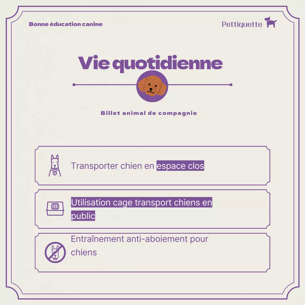 À propos des billets pour animaux de compagnie