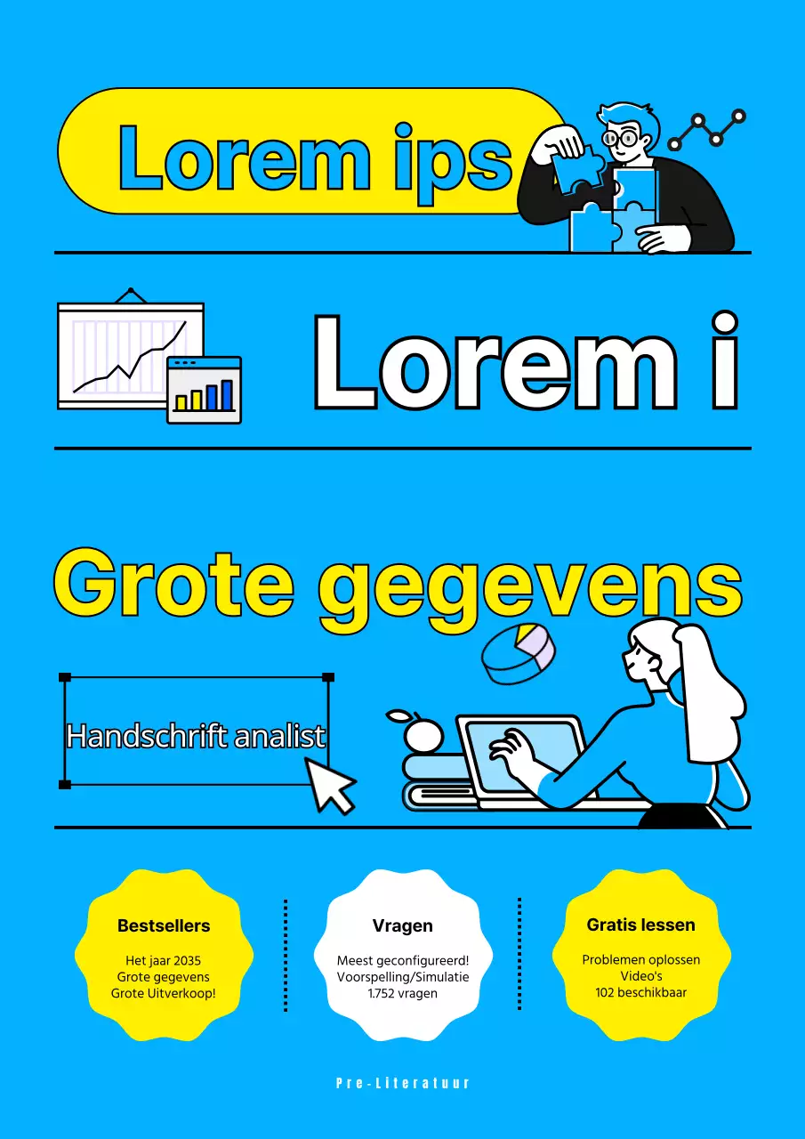 Innovatieve en logische AI in lichtblauw en geel Kunstmatige Intelligentie Cloud Big Data Statistische Analyse Analist Handgeschreven Vragenboek