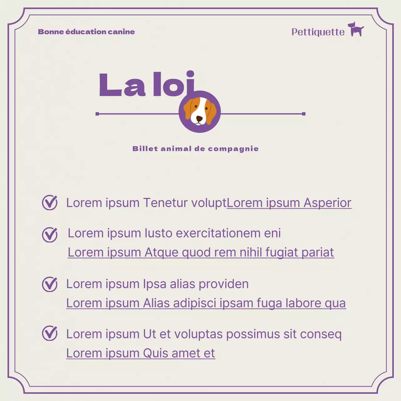 À propos des billets pour animaux de compagnie