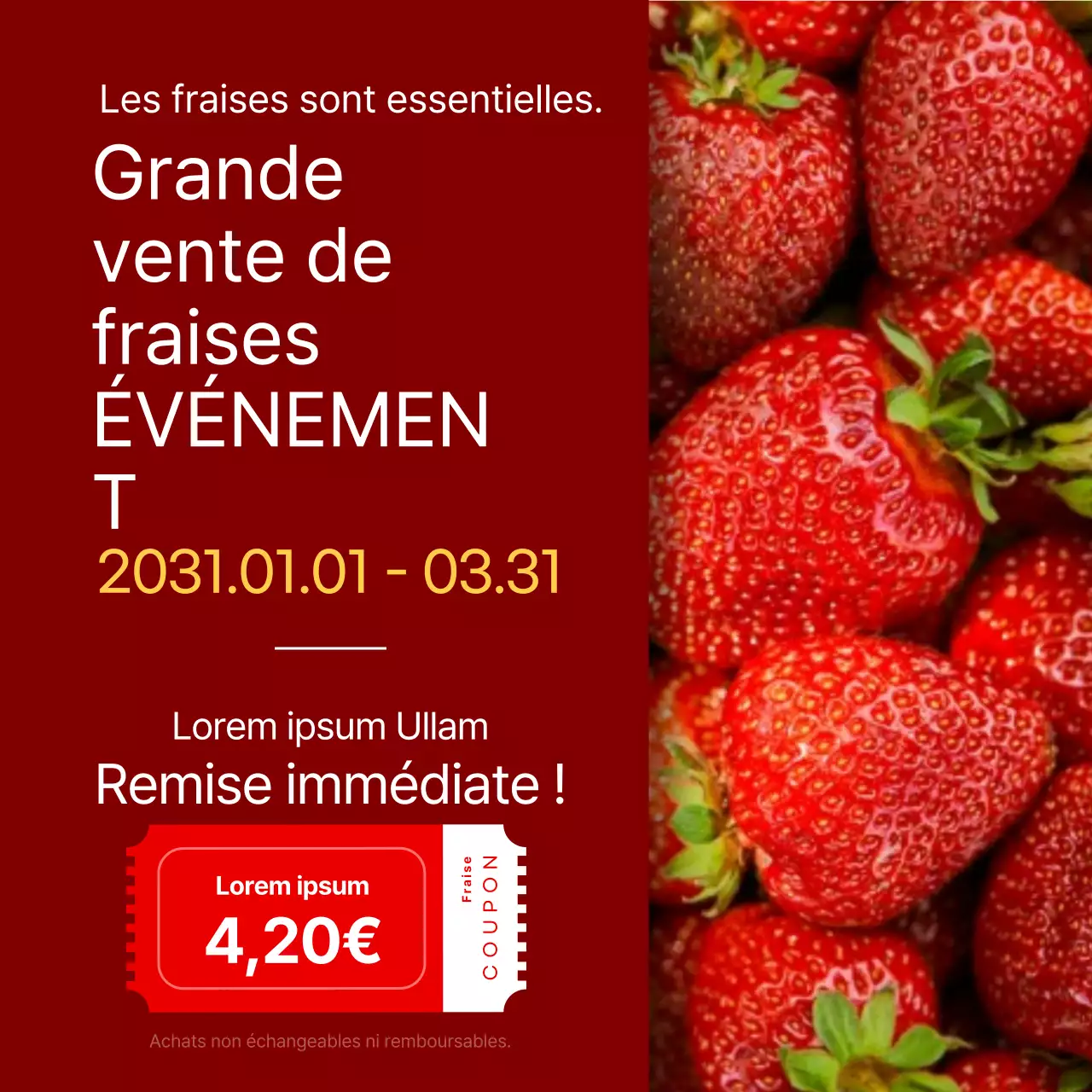 Image simple de fraises rouges et événement de remise à la caisse