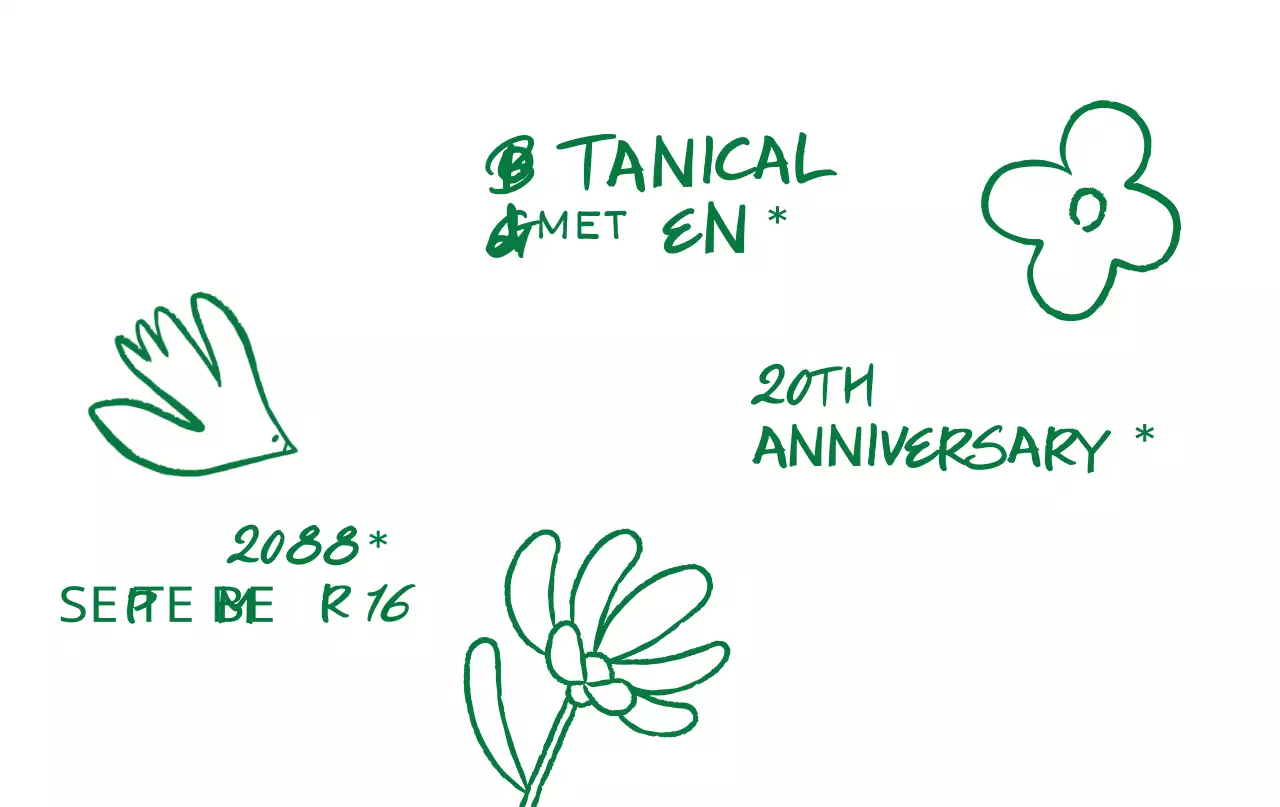 Een eenvoudig botanisch tuinfeest, groen en met de hand getekend