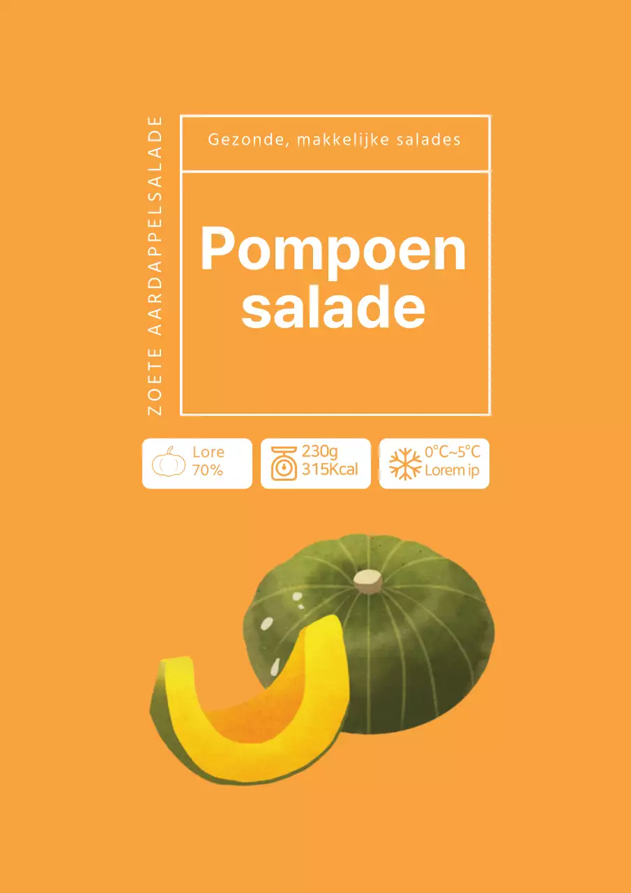 Eenvoudige poster met pompoensalade-etiket in oranje