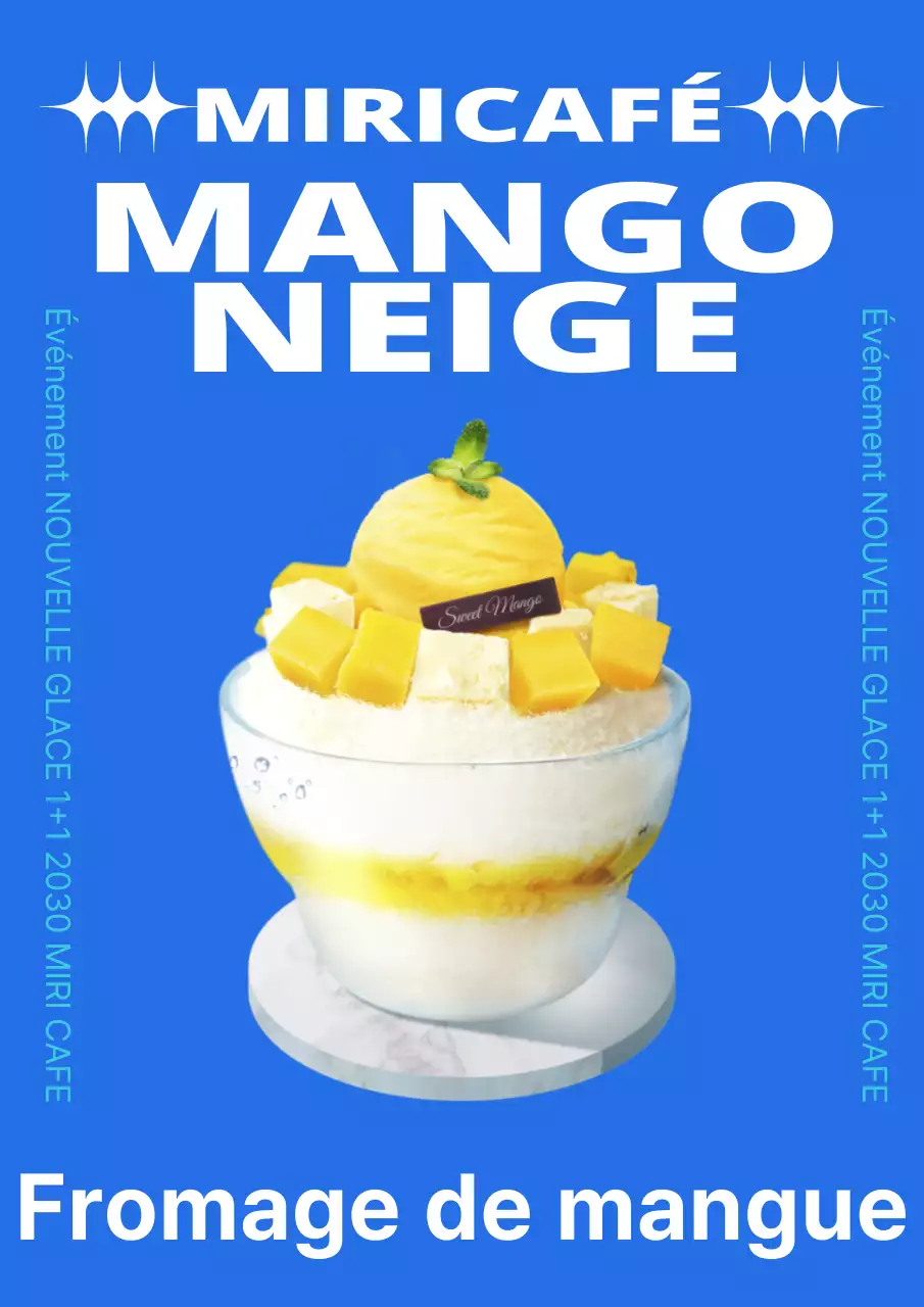 Promotion du nouveau menu de glace rasée avec un schéma de couleurs bleu simple