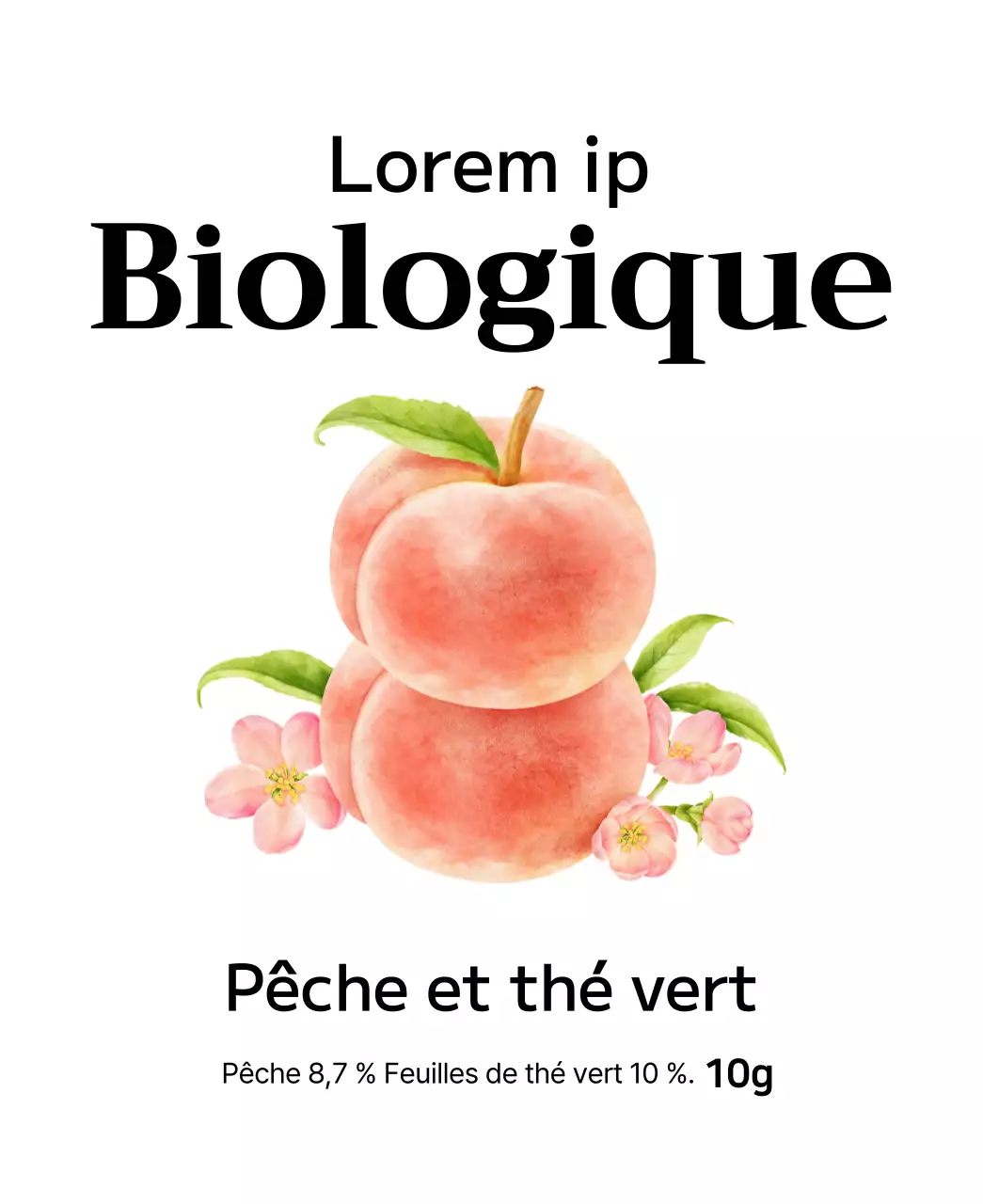 Sachets de thé aux fruits biologiques avec illustrations de fruits à l'aquarelle