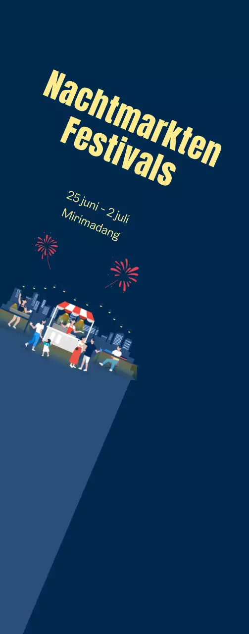 Promotie nachtmarktfestival met vuurwerk op marineblauwe achtergrond Medium