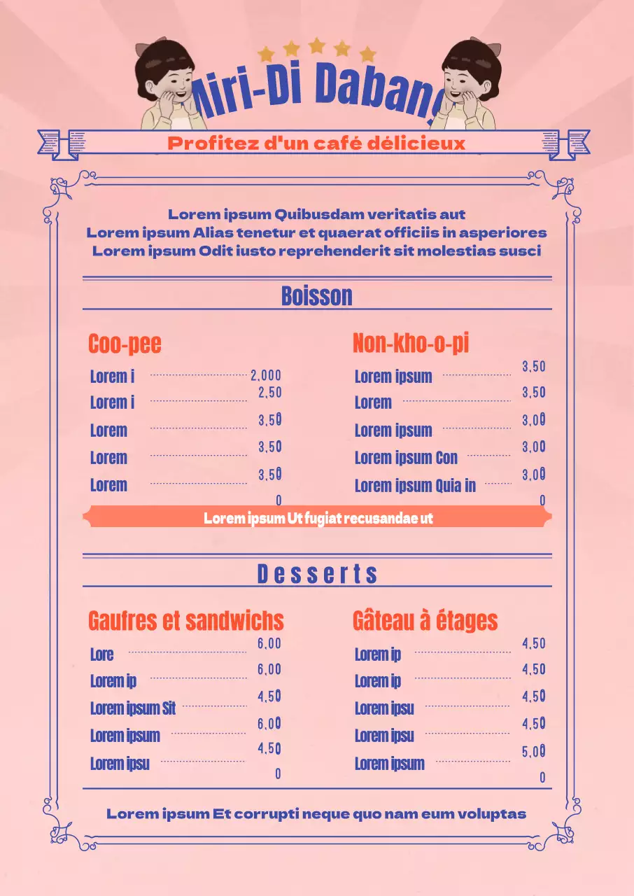 Affiche de café rétro illustrée sur fond vintage rose
