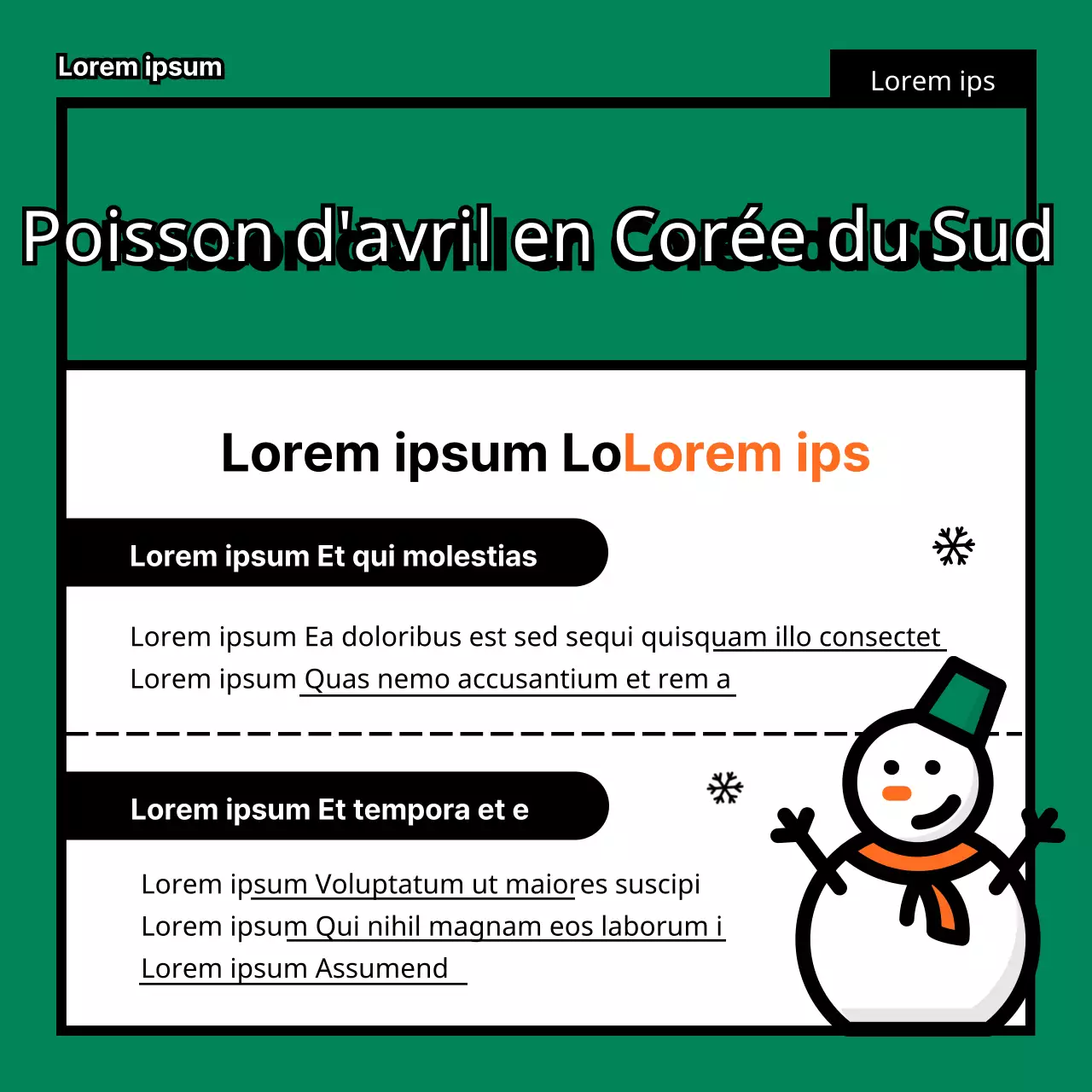 Le poisson d'avril est un mensonge TMI dans une illustration mignonne, amusante, plate et simple de Pinocchio en vert et orange.