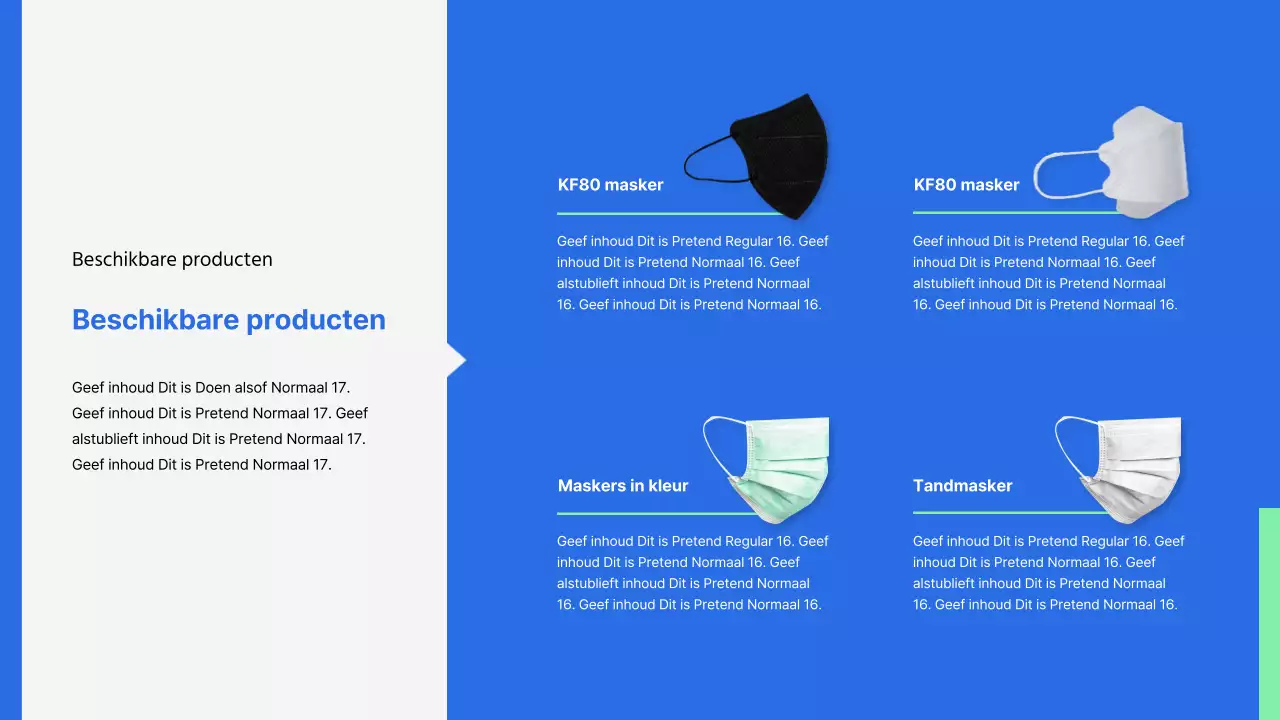 Presentatie uitbestede productiediensten in blauwe mintkleur