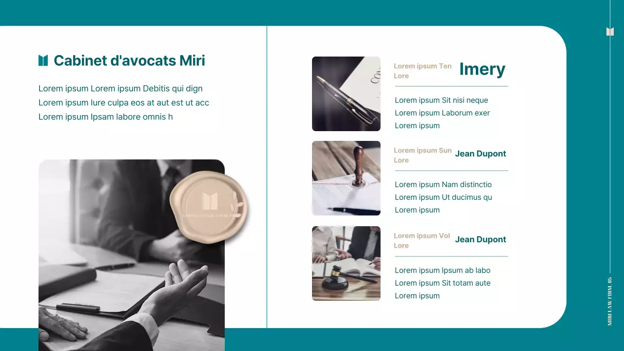 Proposition de cabinet d'avocats avec un thème simple de couleur turquoise
