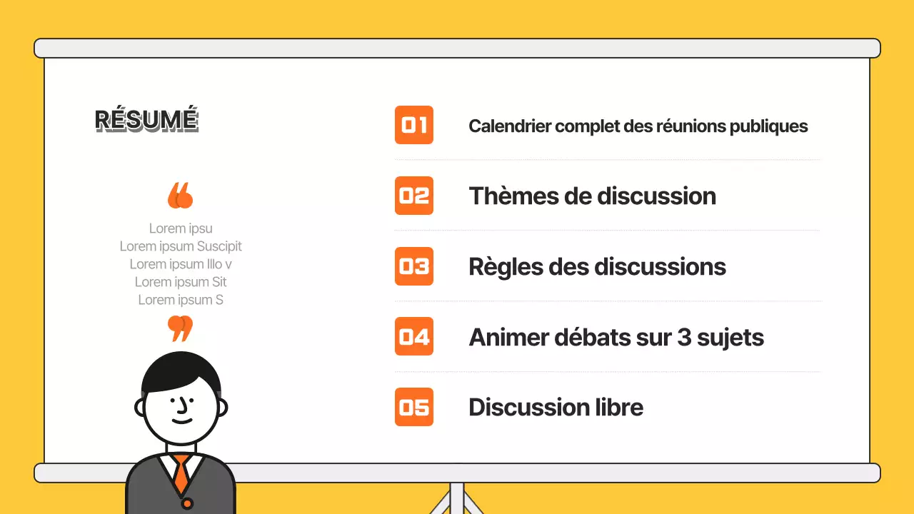 Présentation de la discussion avec illustration orange