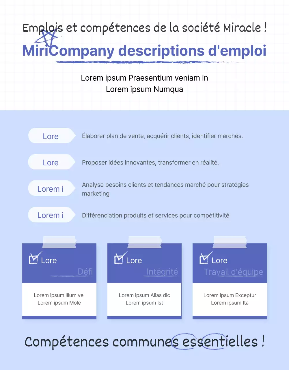 Une page de présentation de la nouvelle embauche propre et de couleur bleue