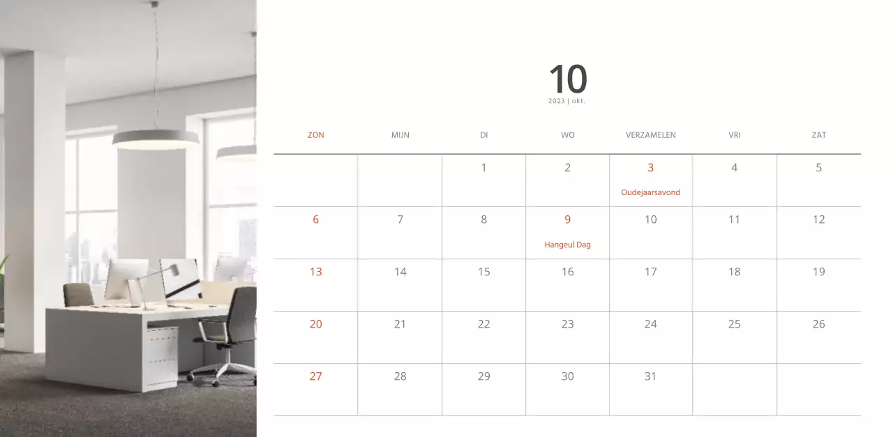 Witte strakke stijl interieur kalender