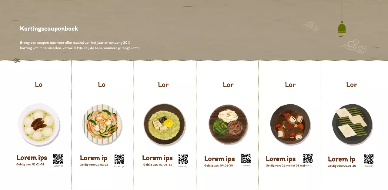 Traditioneel Koreaans restaurant concept coupon kalender in beige en bruin
