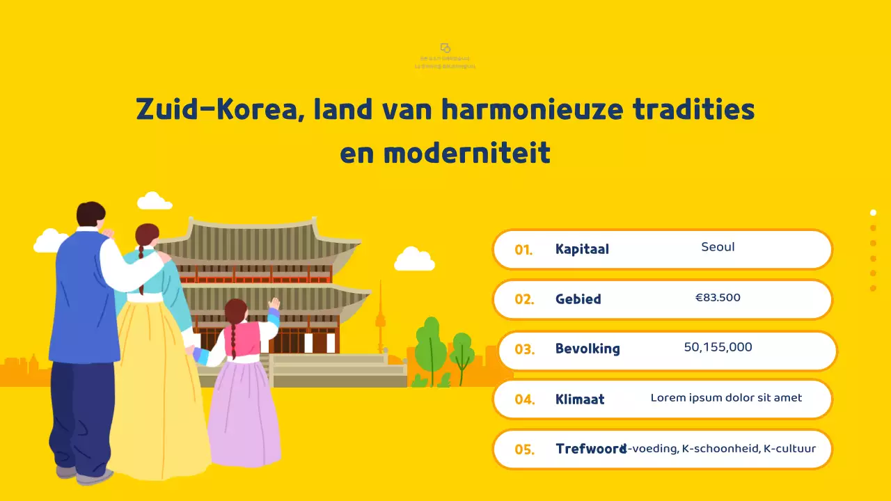 Geel en blauw geïllustreerde reisgids voor Zuid-Korea