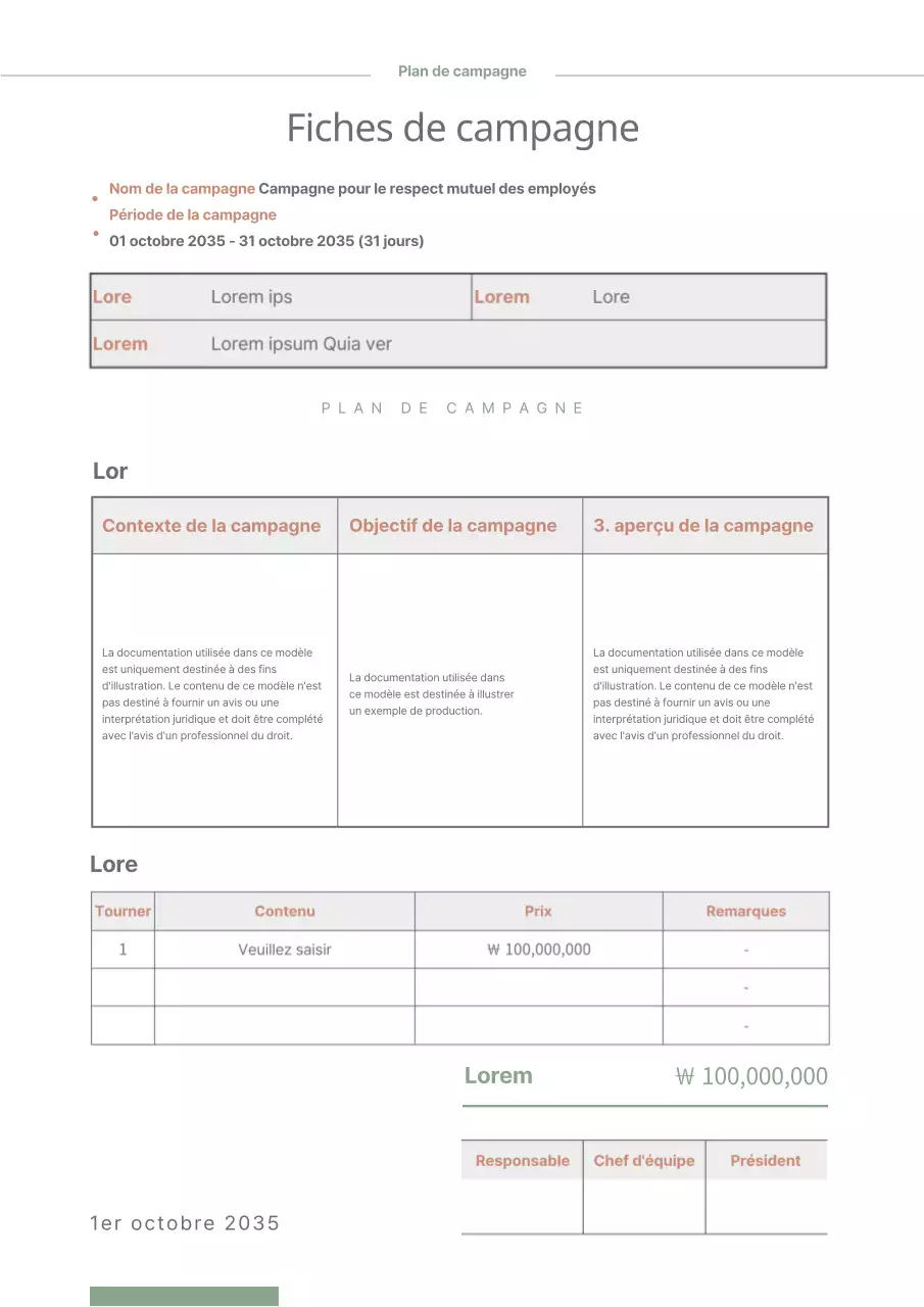 Plan de campagne en vert avec des tableaux en marron