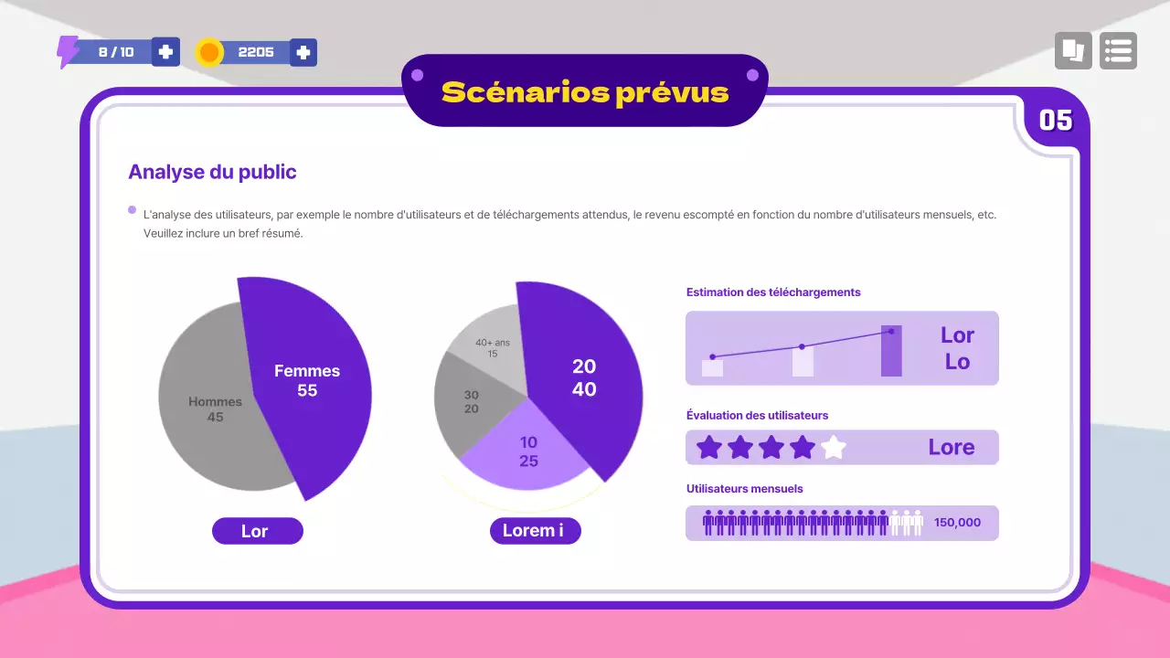 Proposition de concept de jeu scolaire en violet