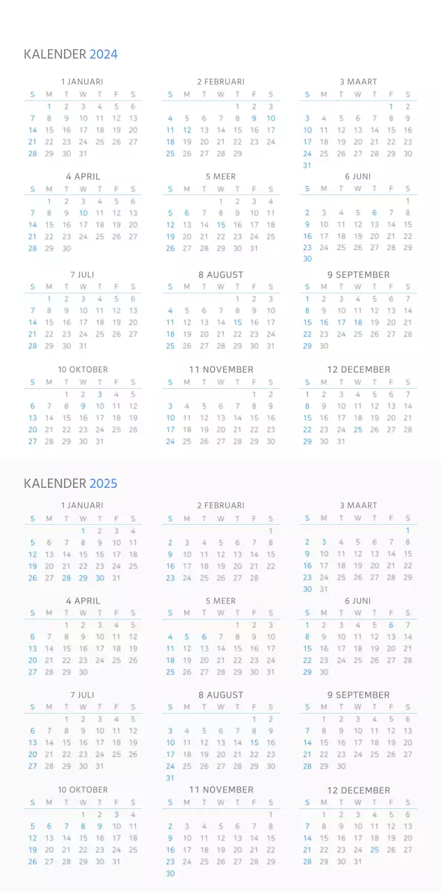 Eenvoudige zakelijke conceptmuurkalender in blauw en wit